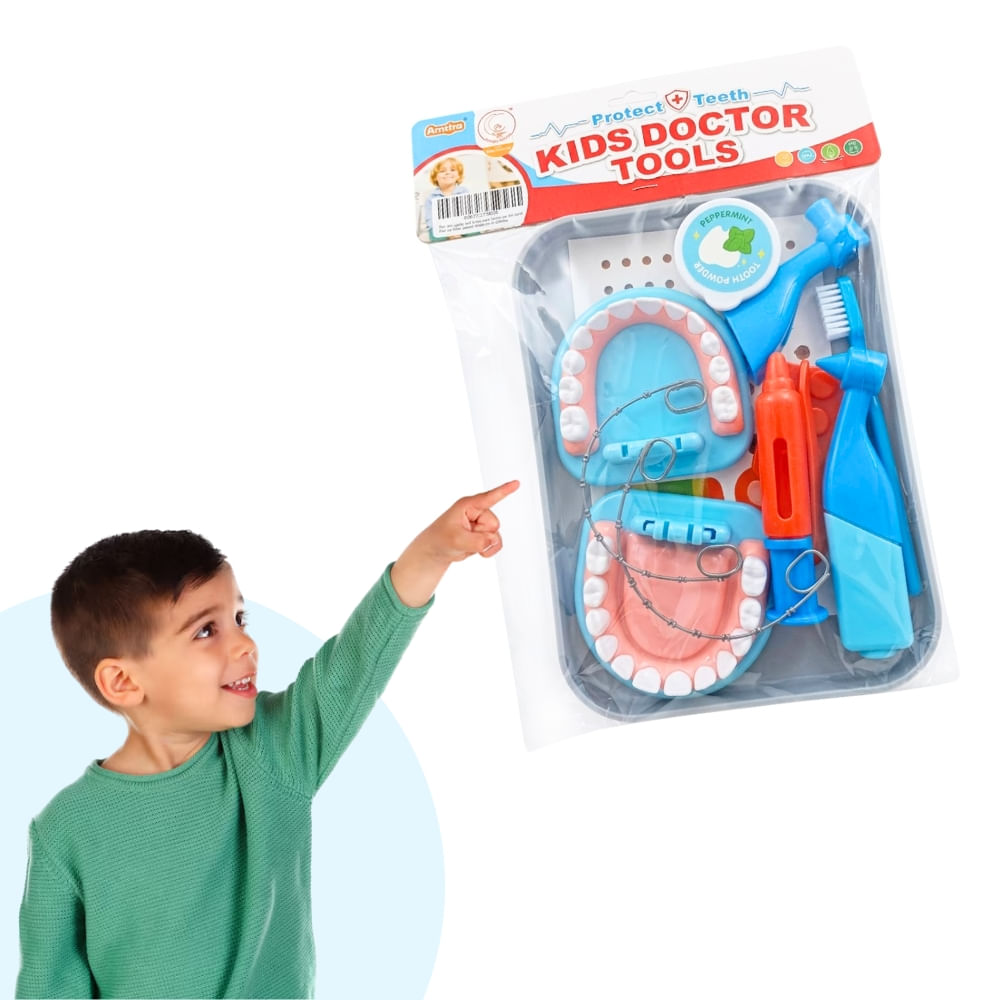 Lindo Set de Juego Dentista para Niños en Bolsa Celeste