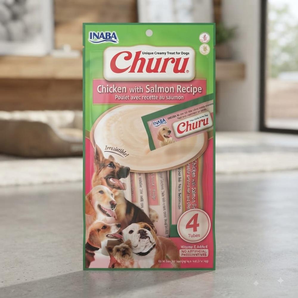 Snacks para Perros Inaba Churu Receta de Pollo con Salmón 4 Tubos
