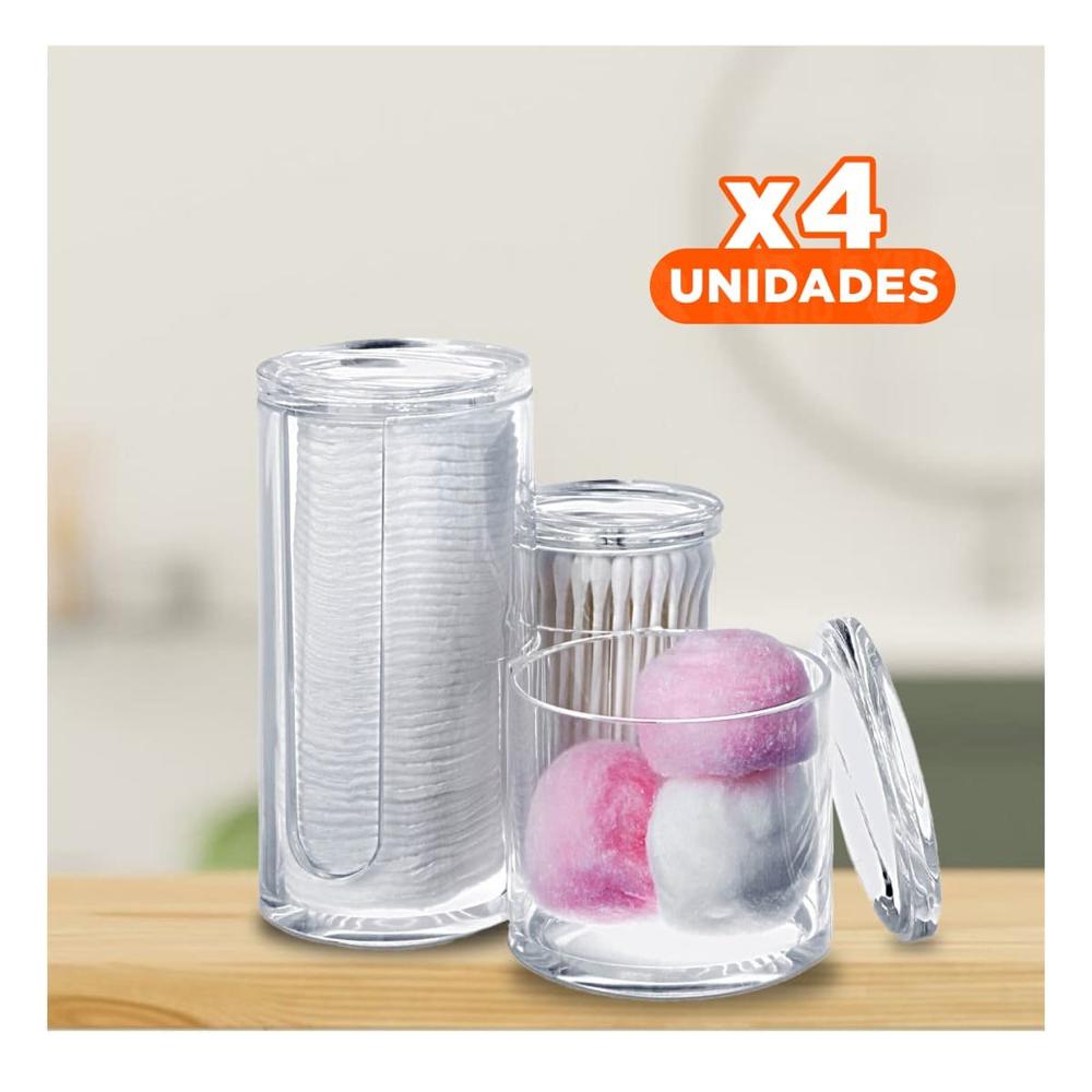 Pack4 Porta cuidado acrilico con 3 espacios tubulares y tapa transparente Y Regalo Sticker