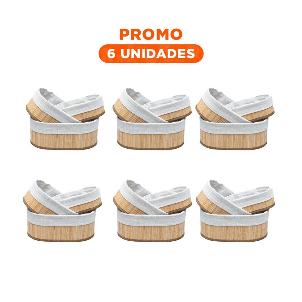 Pack6 Contenedores Funcionales de Bambu y Tela para Organizar Ambientes Y Regalo Sticker
