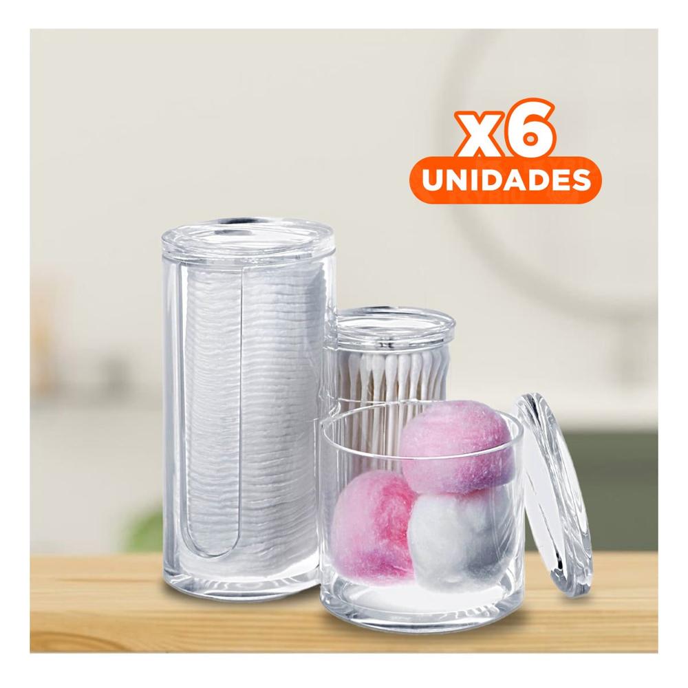 Pack6 Recipiente tubular acrilico con 3 espacios y tapa para organizacion en casa transparente