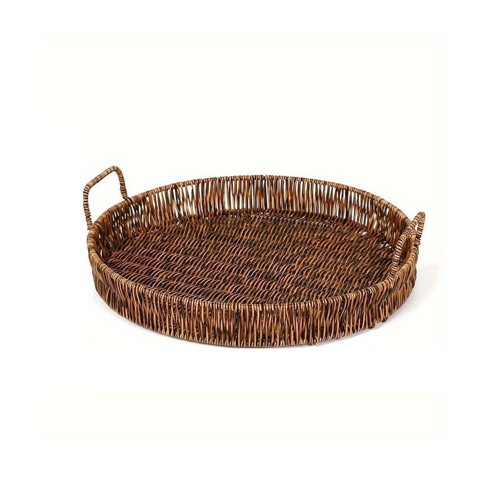 Bandeja tejida circular con asas para mantener orden en tu hogar marron Y Regalo Sticker