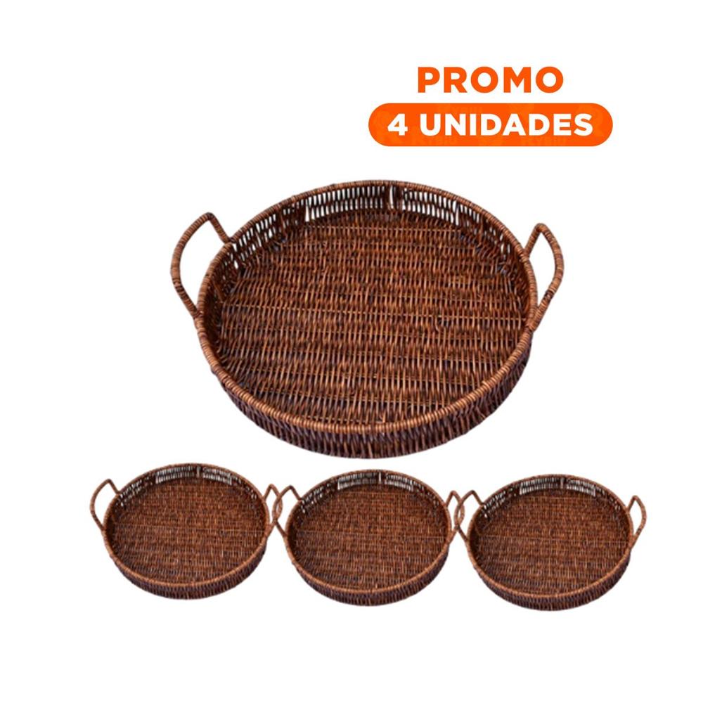 Pack4 Bol tejida circular con asas ideal para guardar revistas y objetos decorativos marron