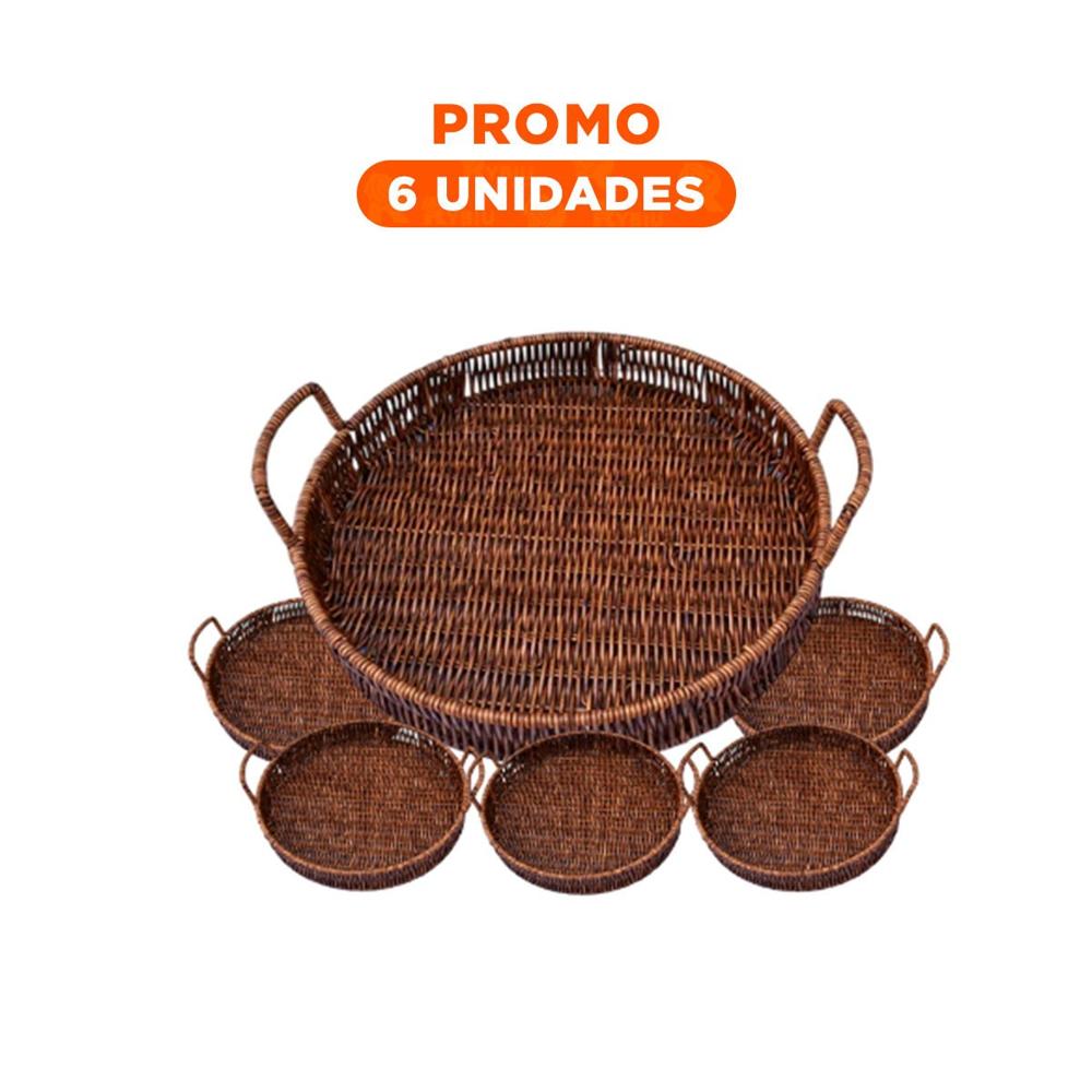Pack6 Bol tejida circular con asas para organizar accesorios de sala marron Y Regalo Sticker