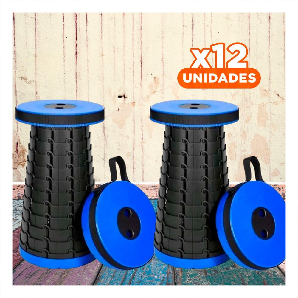 Pack12 Asiento plegable 3 seguros portatil tapa azul centro negro para patio Y Papel Regalo