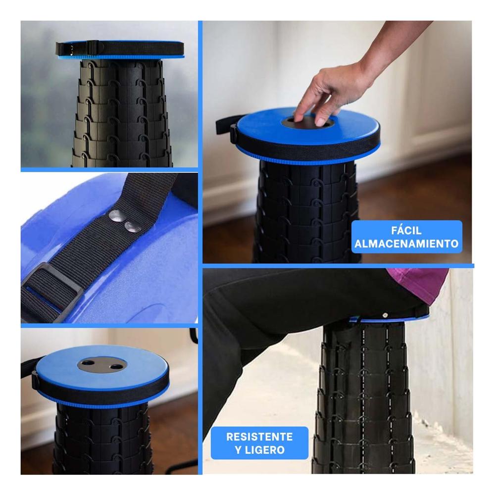 Asiento portatil 3 seguros plegable tapa azul centro negro para uso diario Y Ligas Regalo