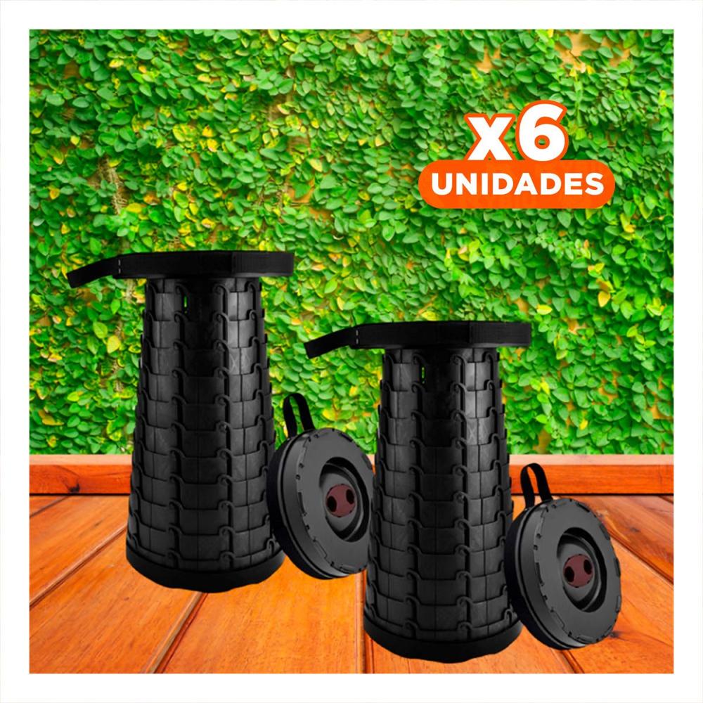 Pack6 Asiento resistente plegable 3 seguros portatiles tapa negro centro negro
