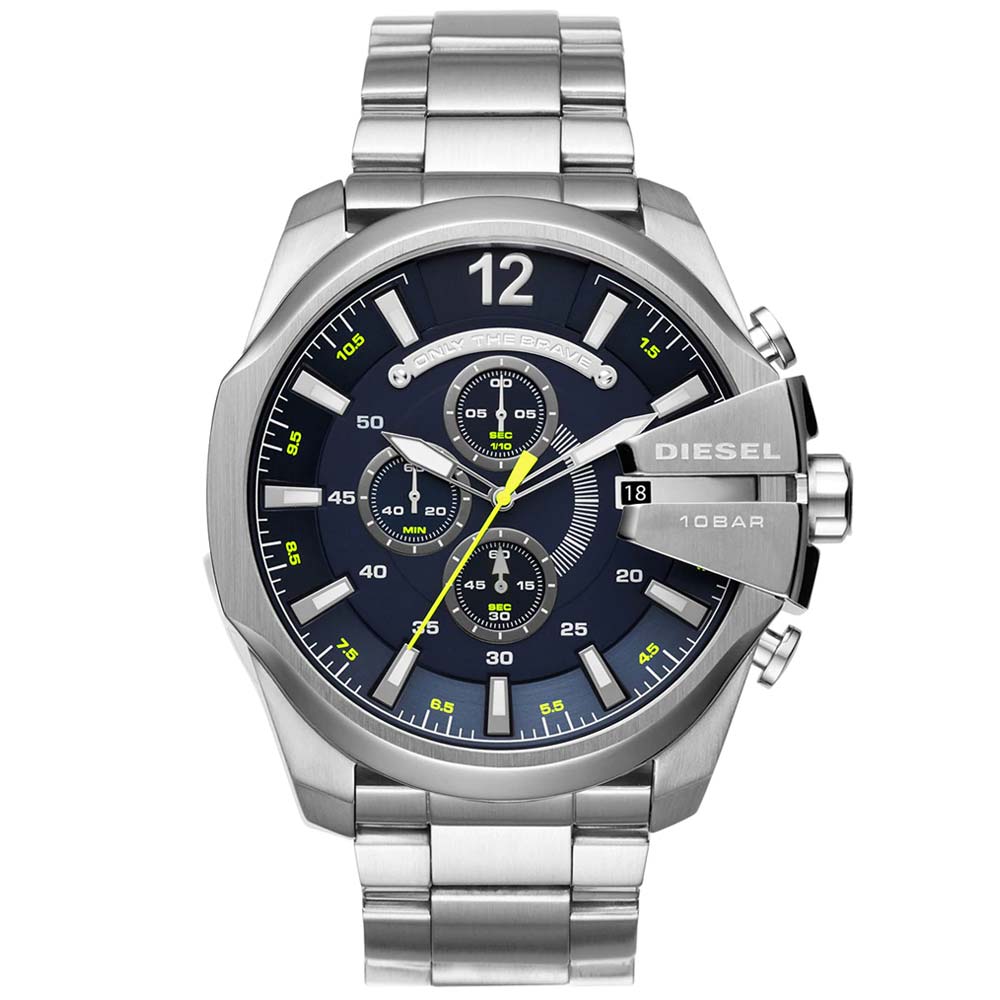 Reloj Diesel Mega Chief DZ4465 Fecha Cronómetro Acero Inoxidable Dial Azul