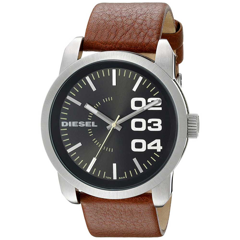 Reloj Diesel Double Down DZ1513 Acero Inoxidable Correa de Cuero Marron Dial Negro