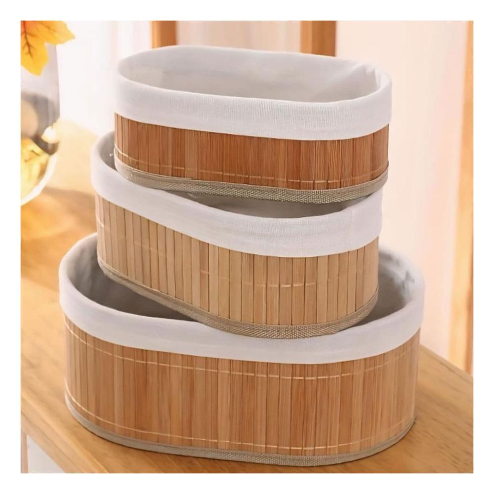 Canastas Ovaladas de Bambu y Tela para Uso Decorativo en Espacios del Hogar Y Papel Regalo