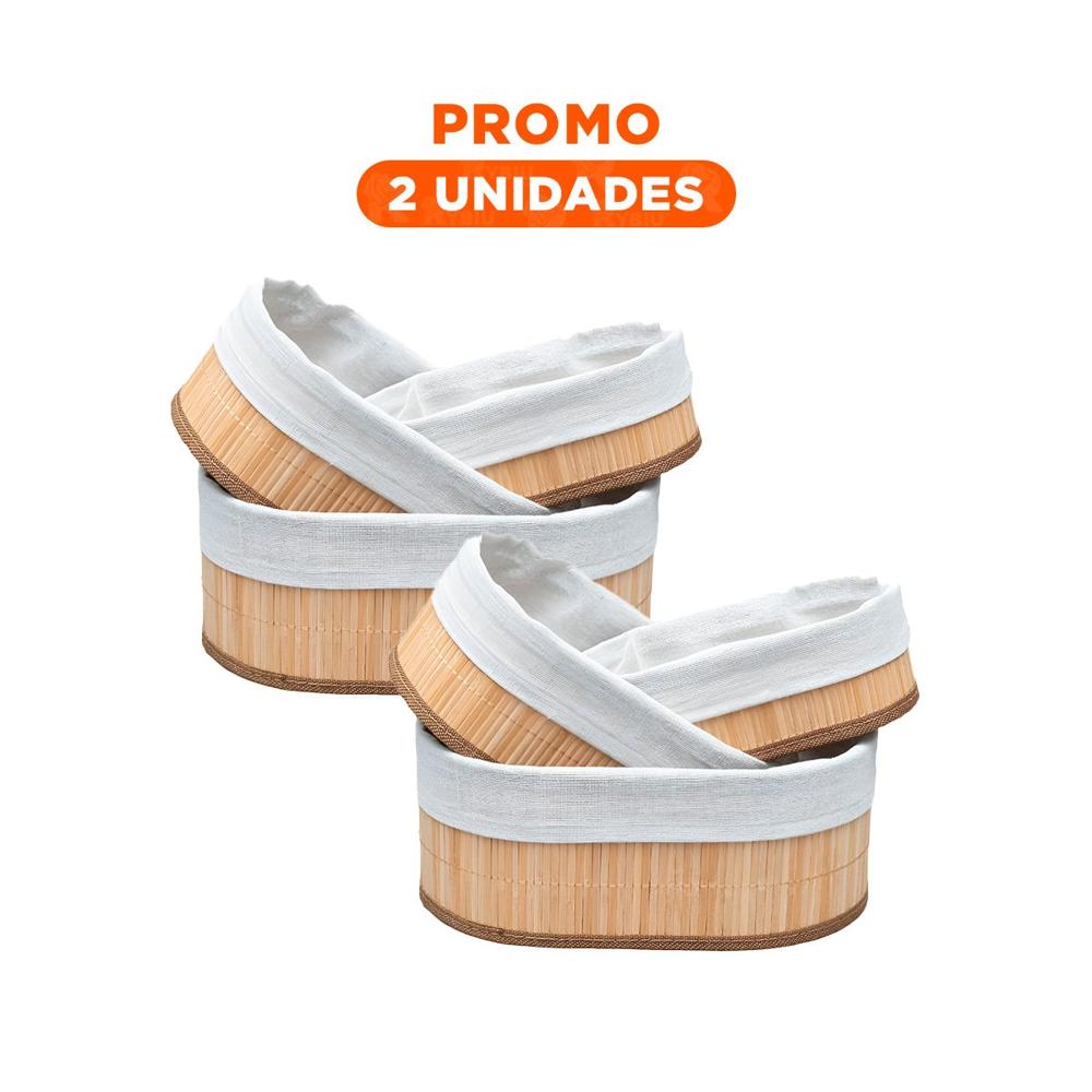 Pack2 Recipientes Practicos de Bambu y Tela para Uso Domestico Y Regalo Sticker