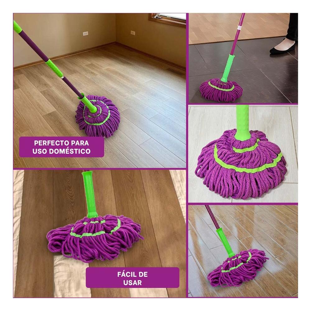 Escurridor Giratorio con Sistema Autoexprimidor para Limpieza con Mango Verde Y Ligas Regalo