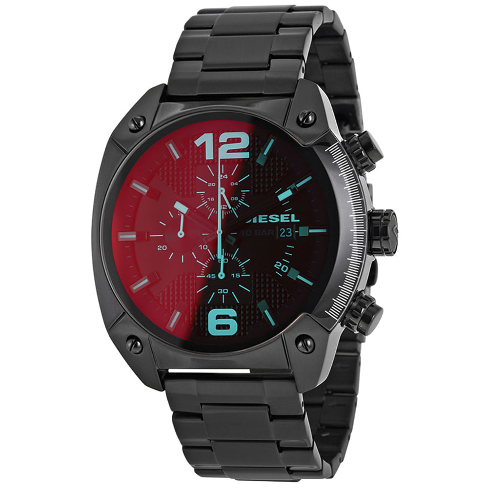 Reloj Diesel Overflow DZ4316 Fecha Cronometro Cristal Iridiscente Acero Inoxidable Negro