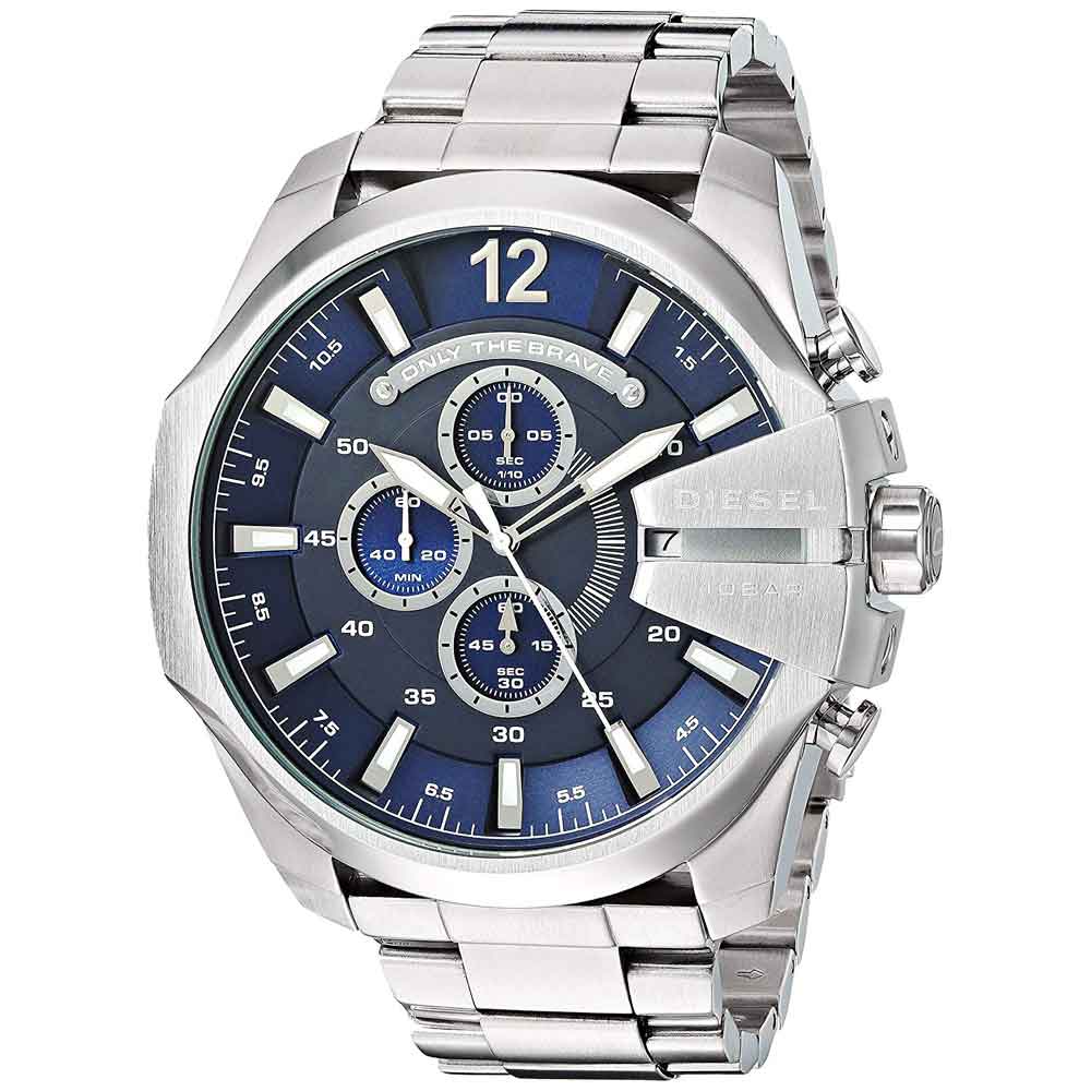 Reloj Diesel Mega Chief DZ4417 Fecha Cronometro Acero Inoxidable Plateado Azul