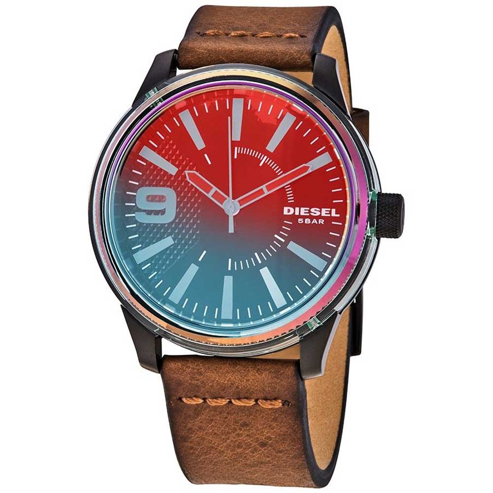 Reloj Diesel Rasp DZ1876 Cristal Iridiscente Correa De Cuero Marrón