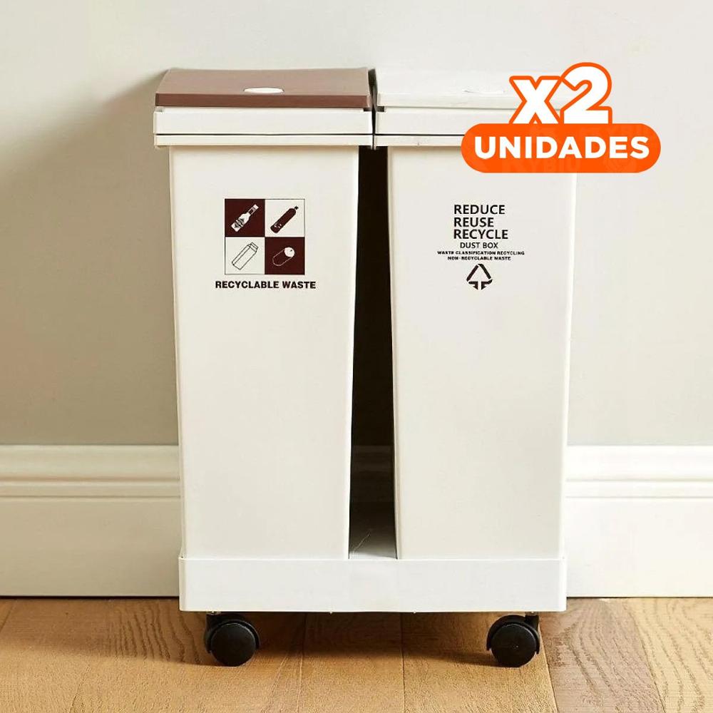 Pack2 Recipiente Doble de Basura 40L para Separar Residuos en Casa