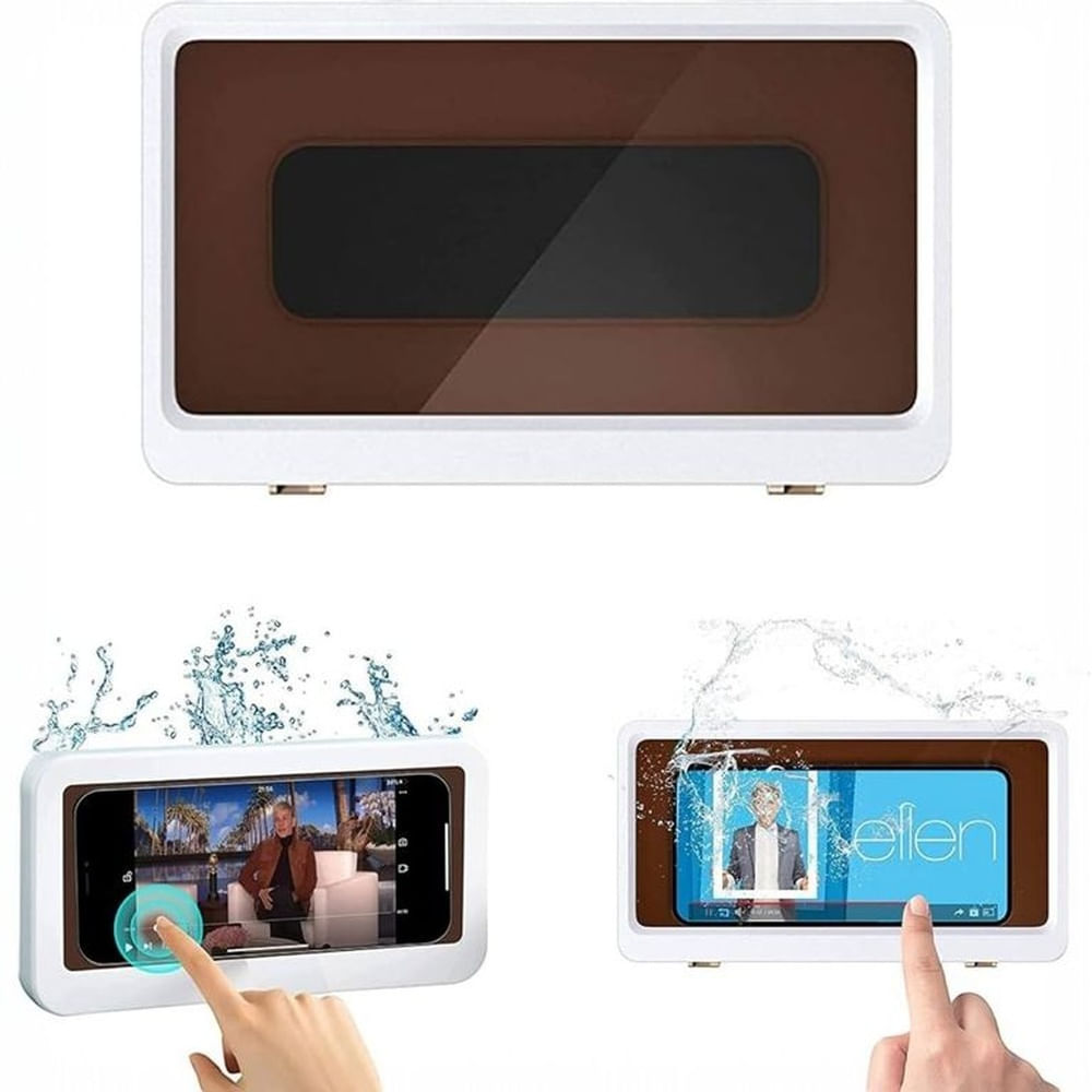 Soporte Impermeable para Celular de Pared con Pantalla Táctil Antivaho para Ducha y Baño Blanco