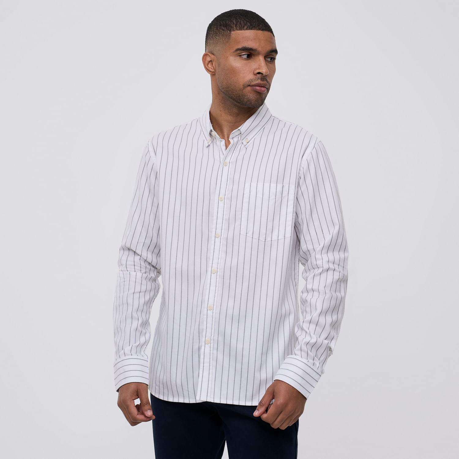 Camisa Manga Larga Hombre Rayas Bolsillo Malabar Verde Talla S