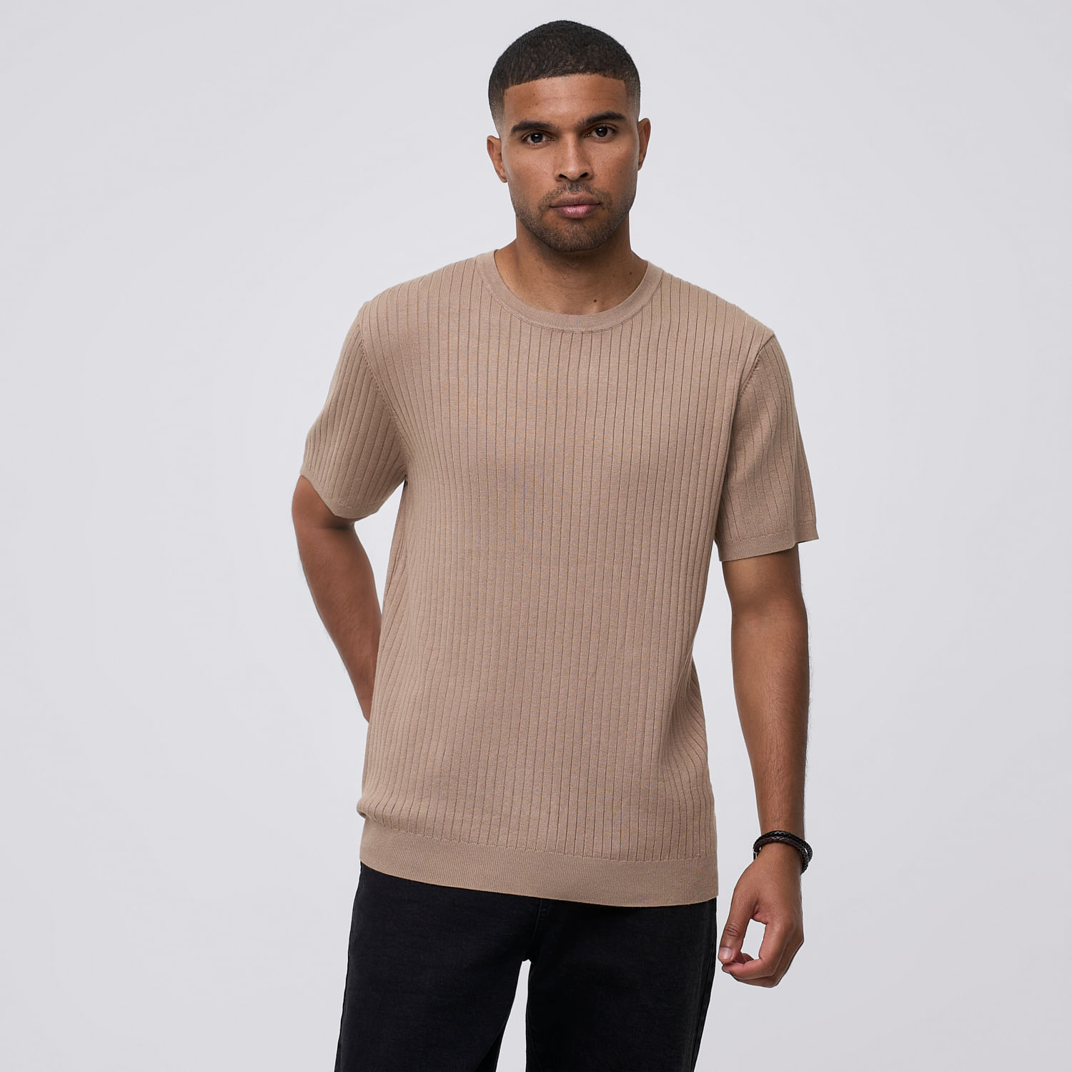 Polo Manga Corta Hombre Tejido Rayas Malabar Beige Talla M