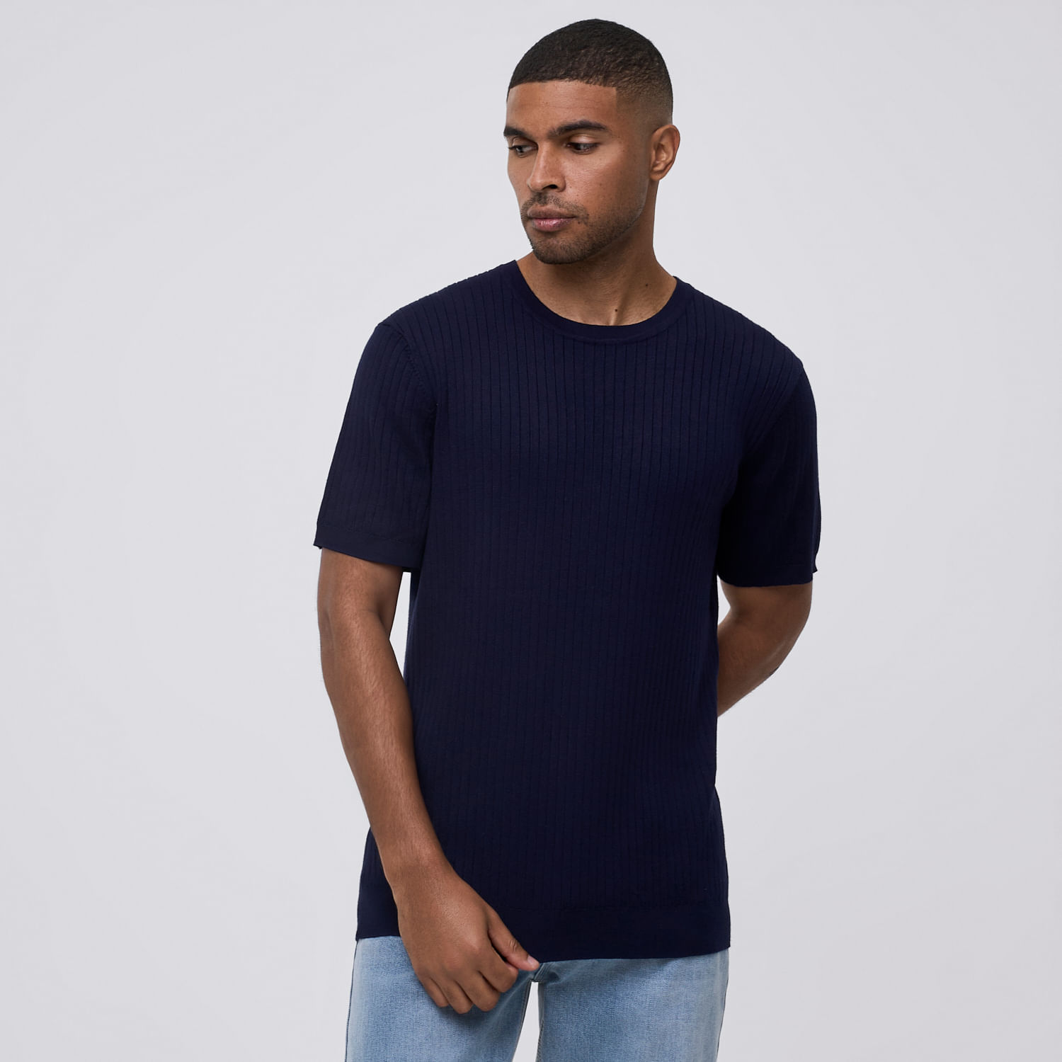 Polo Manga Corta Hombre Tejido Rayas Malabar Navy Talla L