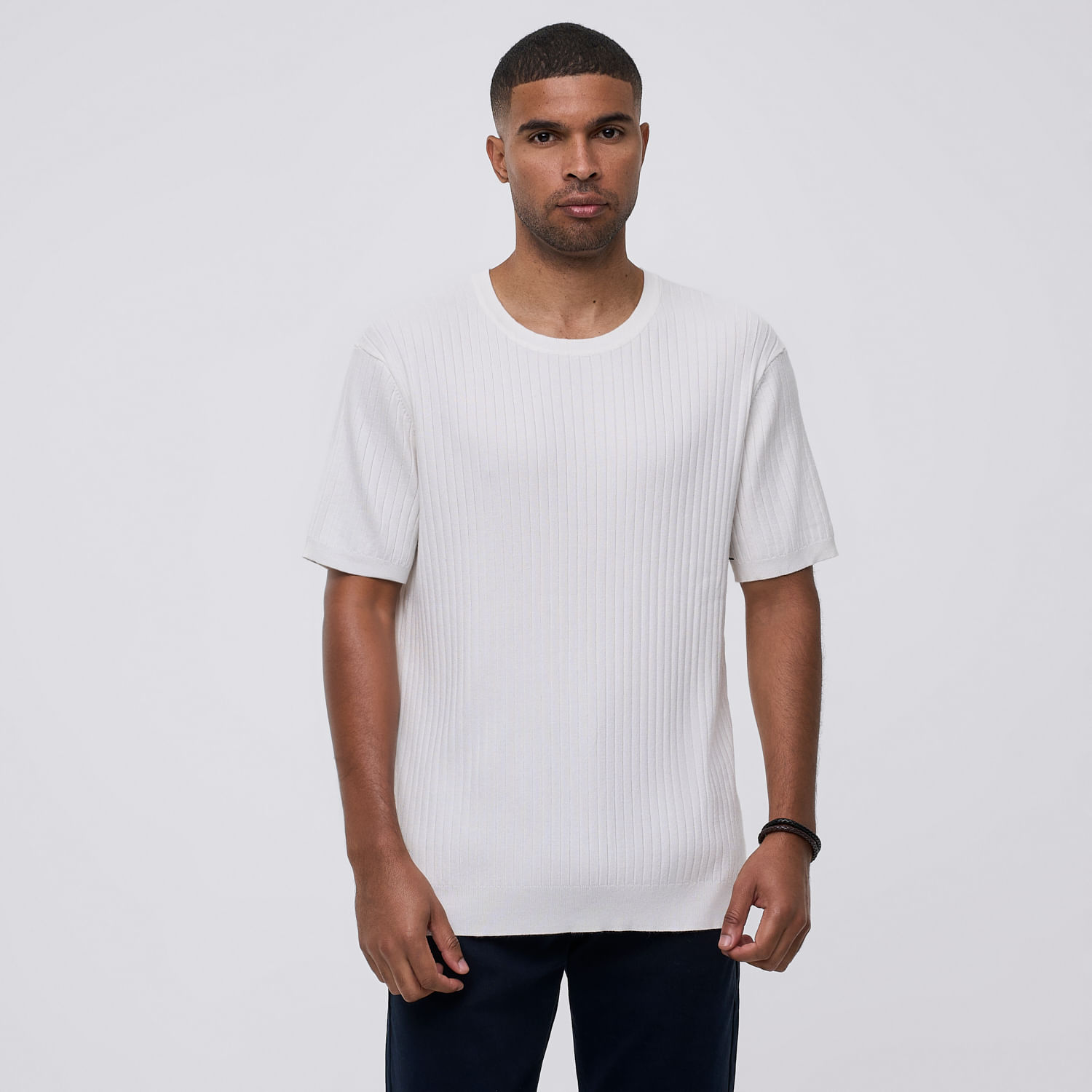 Polo Manga Corta Hombre Tejido Rayas Malabar Ecru Talla M