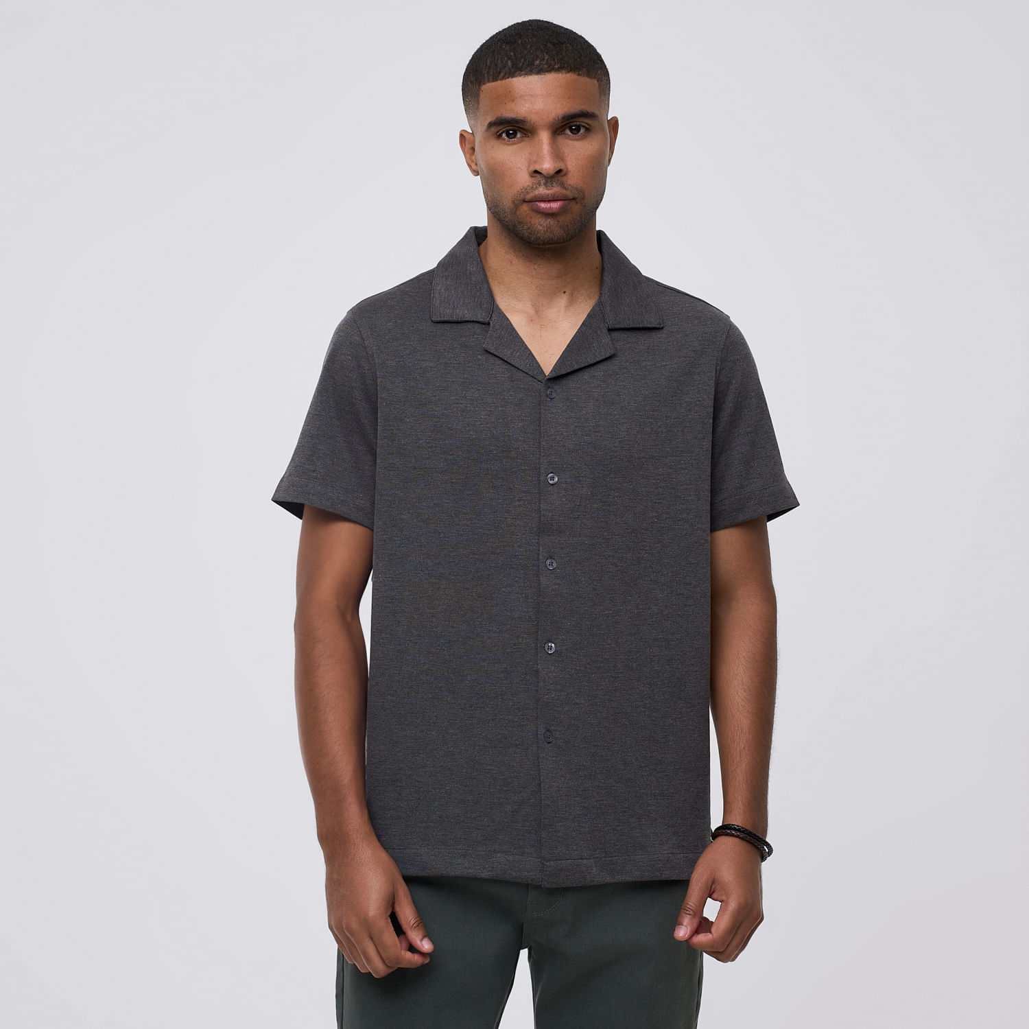 Camisa Manga Corta Hombre Tejido Melange Malabar Charcoal Talla M