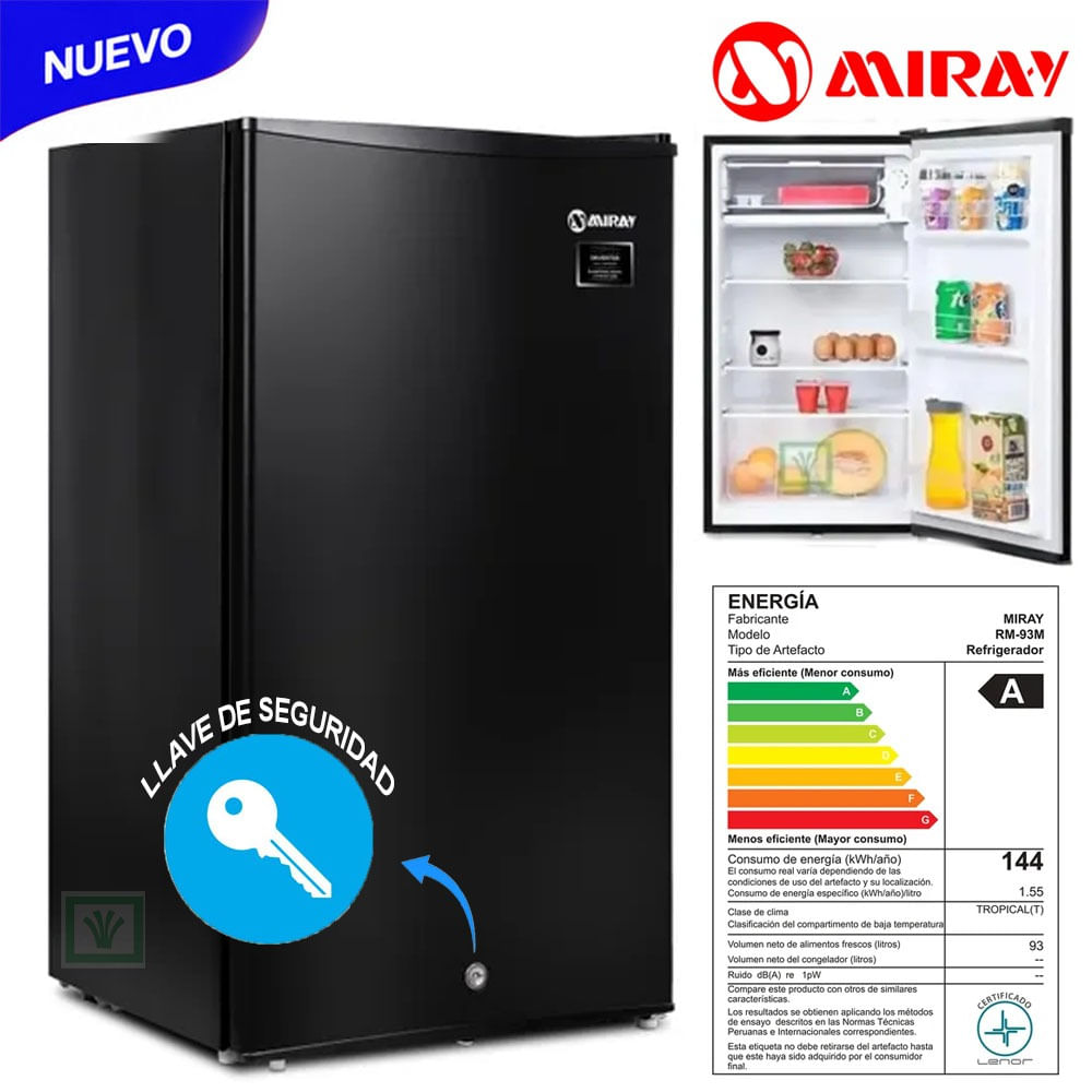 Frigobar-Refrigeradora Con llave 93 LT Negro RM-93M