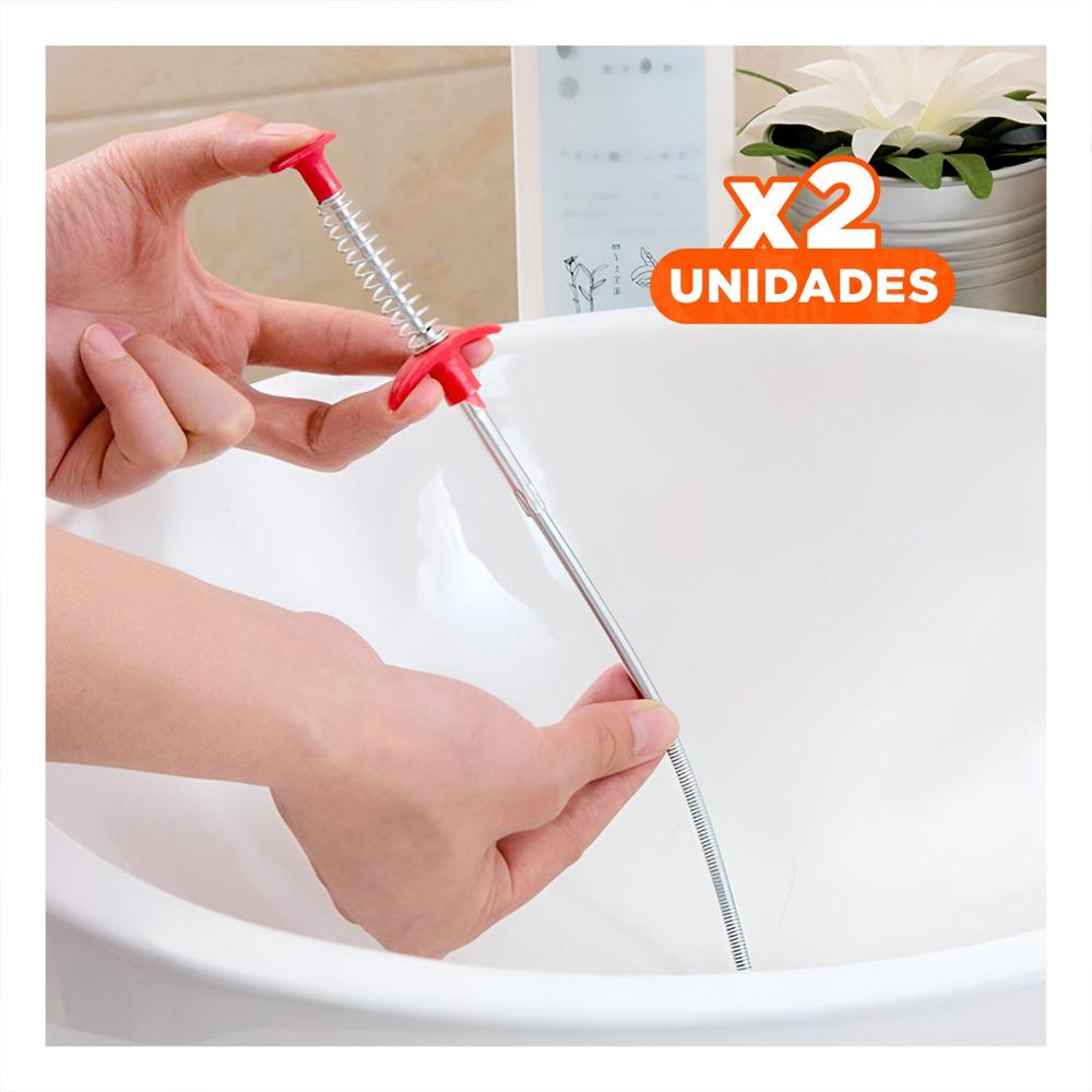 Pack2 Removedor de Atascos con Gancho Flexible para Tuberias Negro Hogar