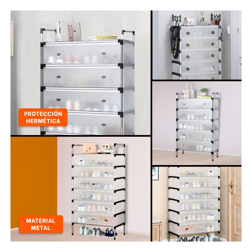 Zapatera de 6 Niveles Todo Cerrado Blanco Transparente Resistente Hogar Y Ligas Regalo
