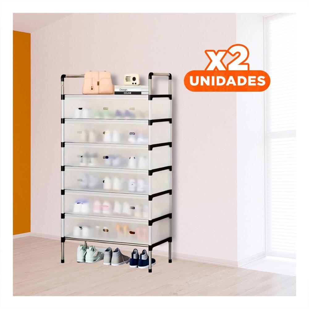 Pack2 Estante para Zapatos 6 Niveles Todo Cerrado Blanco Transparente Diario Y Papel Regalo