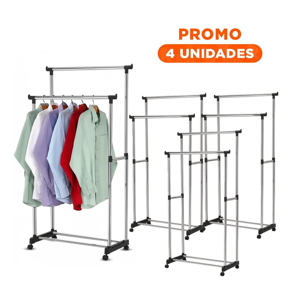 Pack4 Rack Colgador Doble de Ropa Barra Pequena Plateado Facil Montaje