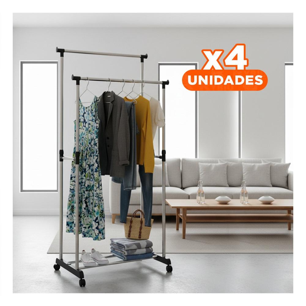 Pack4 Barra Colgador Doble de Ropa Barra Pequena Plateado Resistente YRegalo Sticker
