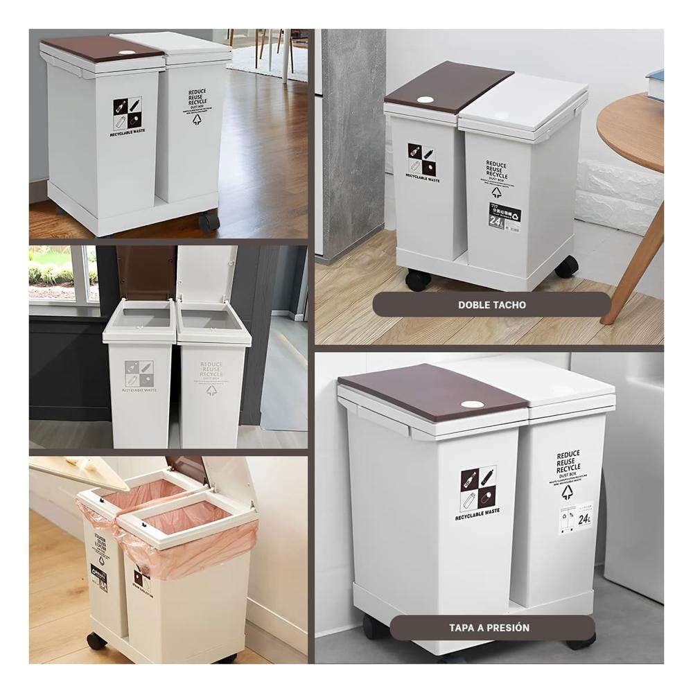 Contenedor de Basura Doble 24L para Uso Diario en Cocina y Casa Y Ligas Regalo