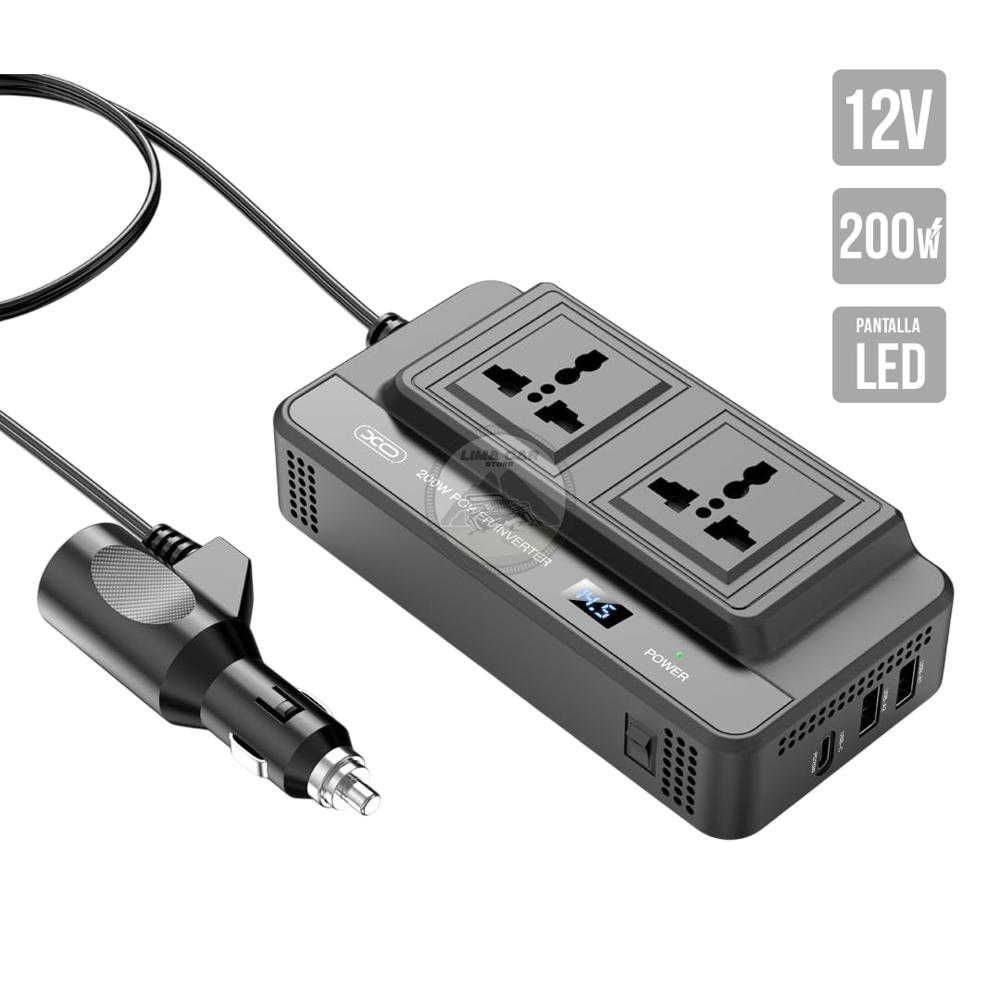 Inversor de Corriente 200W Cigarrera 12V LED USB - USB C LED