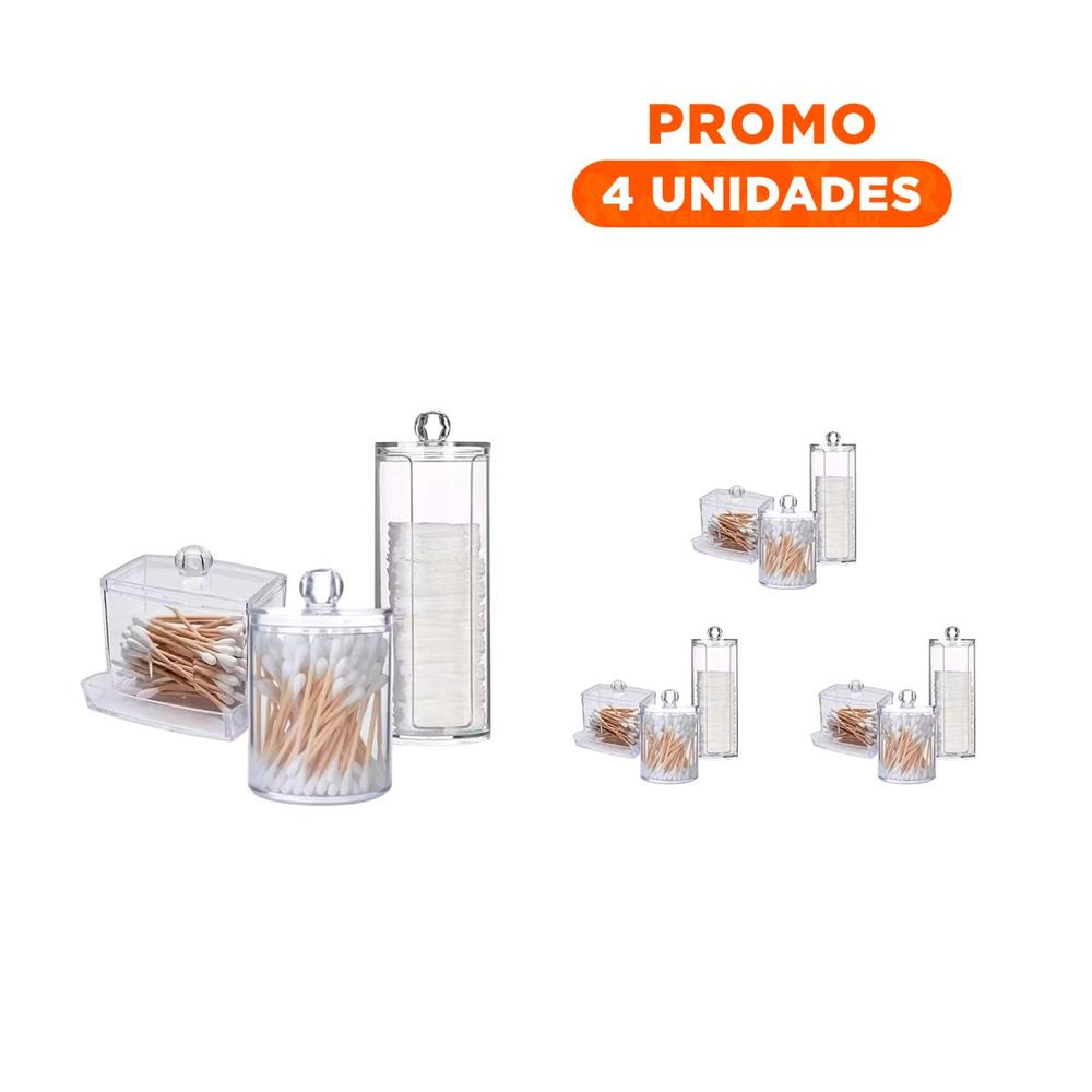 Pack4 Modulo Organizador de Acrilico Transparente para Hisopos y Algodon Practico
