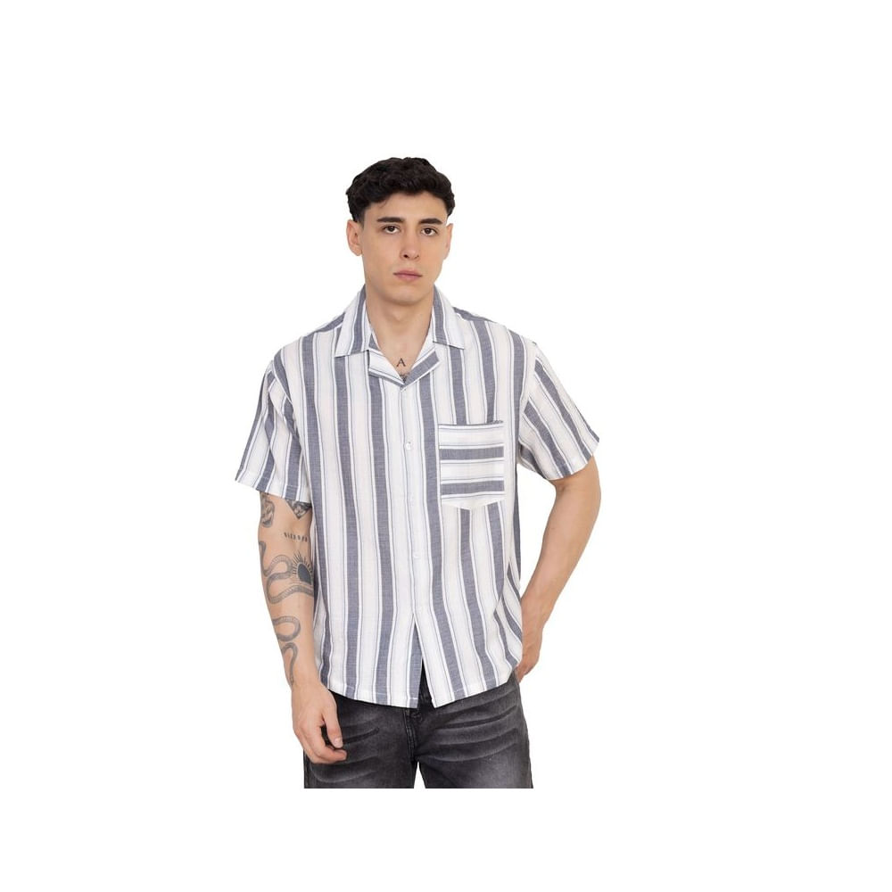 Camisas New Stars de Lino-Azul M Azul