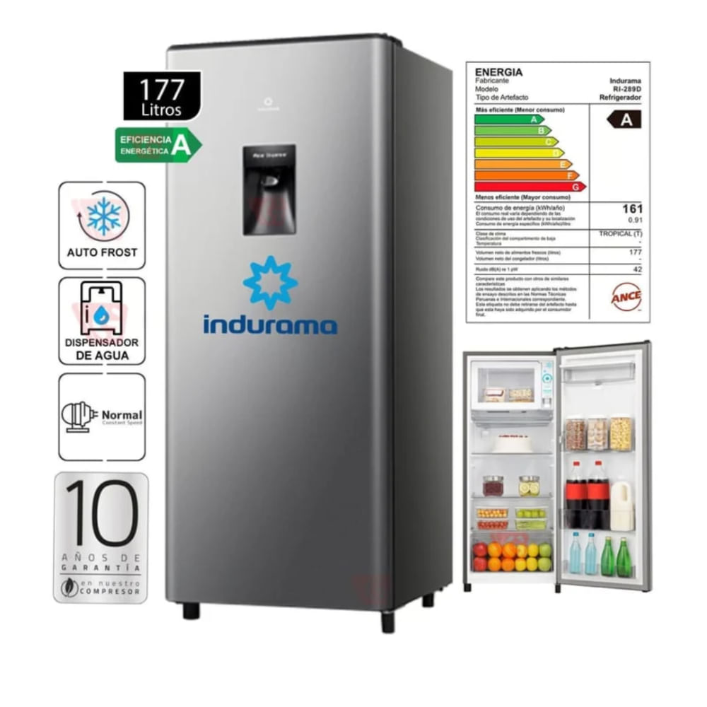 REFRIGERADORA INDURAMA  TOP FREEZER  RI-289D  CROMA.