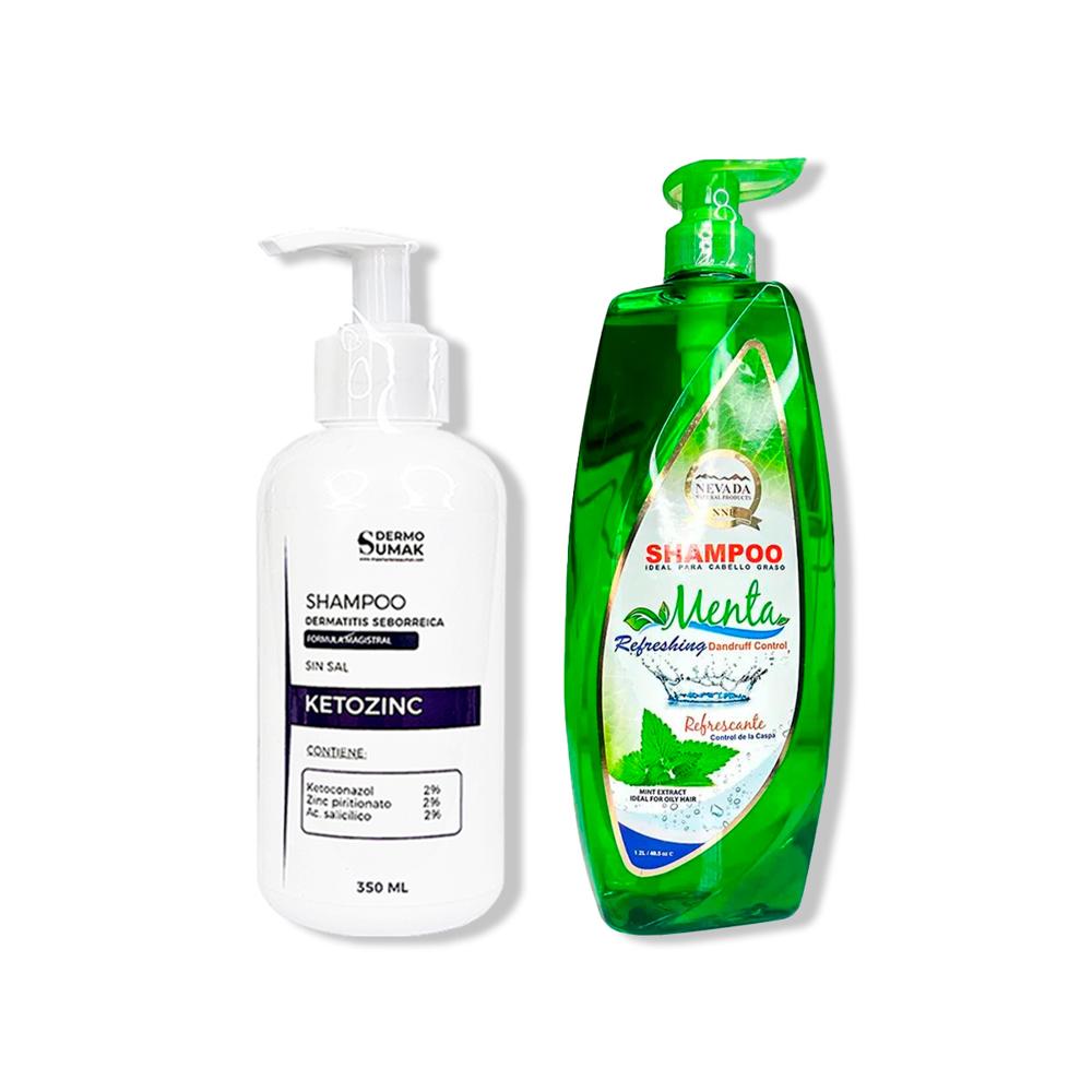 Shampoo Sin Sal Ketozinc 350ml+ Shampoo Extracto De Menta 1.2Lt