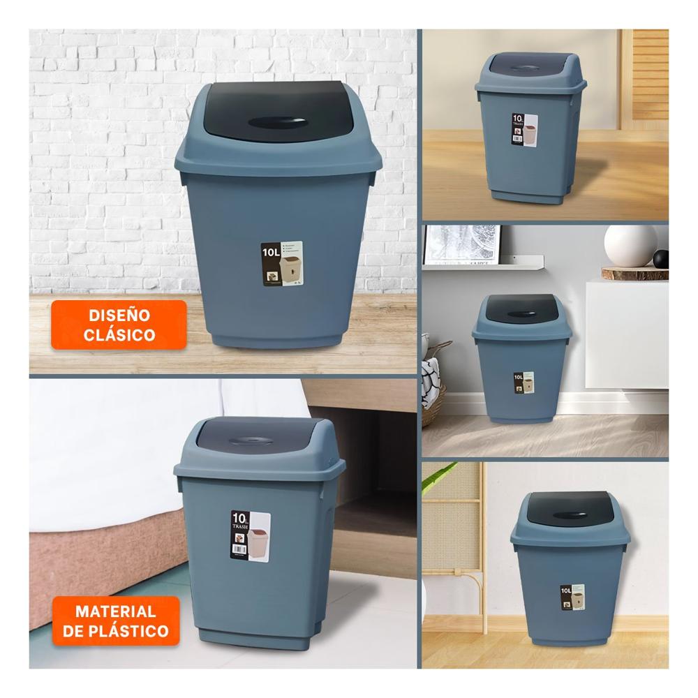 Tacho con Tapa Vaiven para Basura en Color Azul con Capacidad 10L Y Ligas Regalo