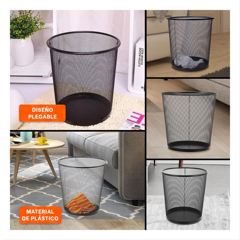 Bote de basura circular malla metalica negro para sala cocina y oficina Y Ligas Regalo