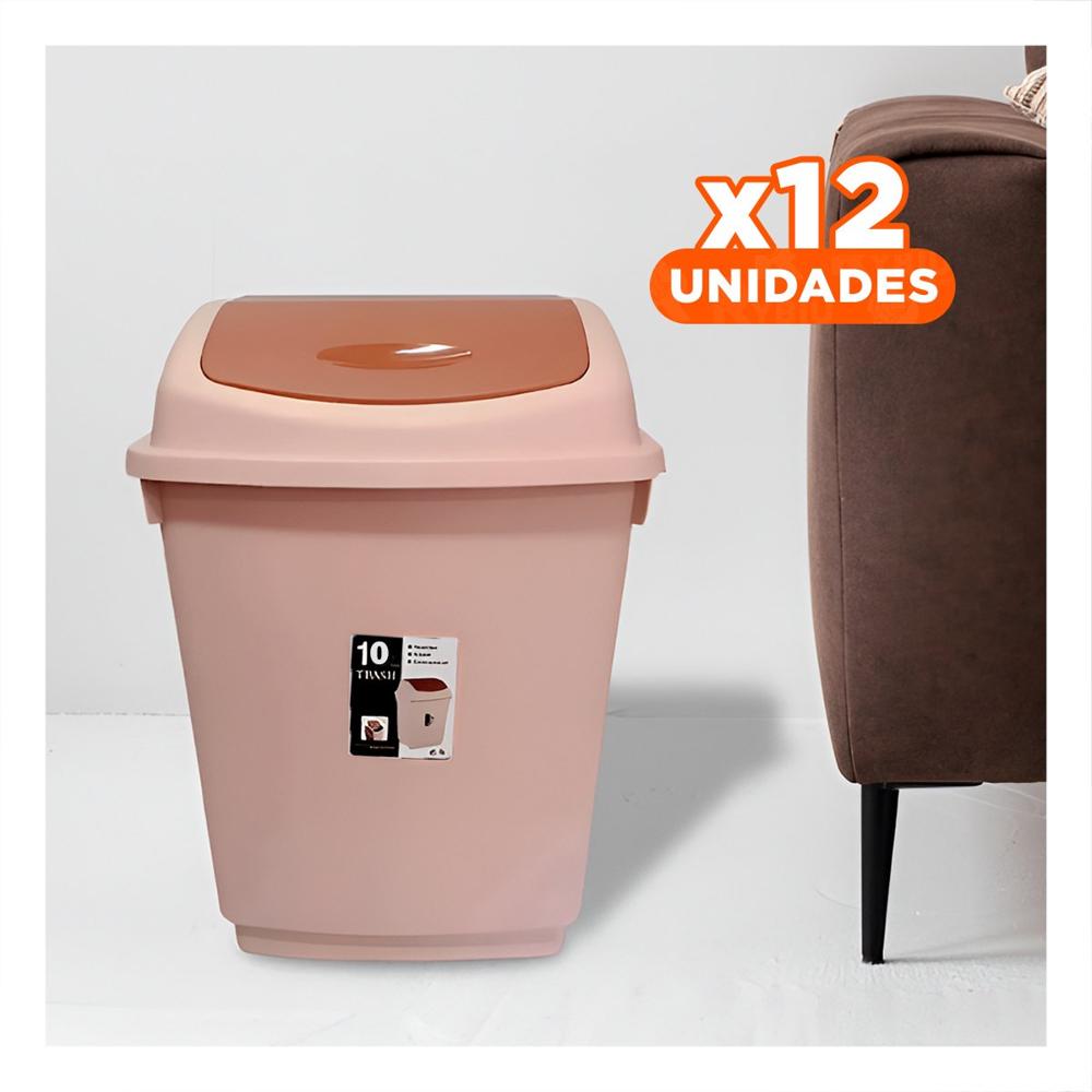 Pack12 Contenedor de Basura Vaiven Color Marron de Uso Continuo 10L Y Regalo Sticker