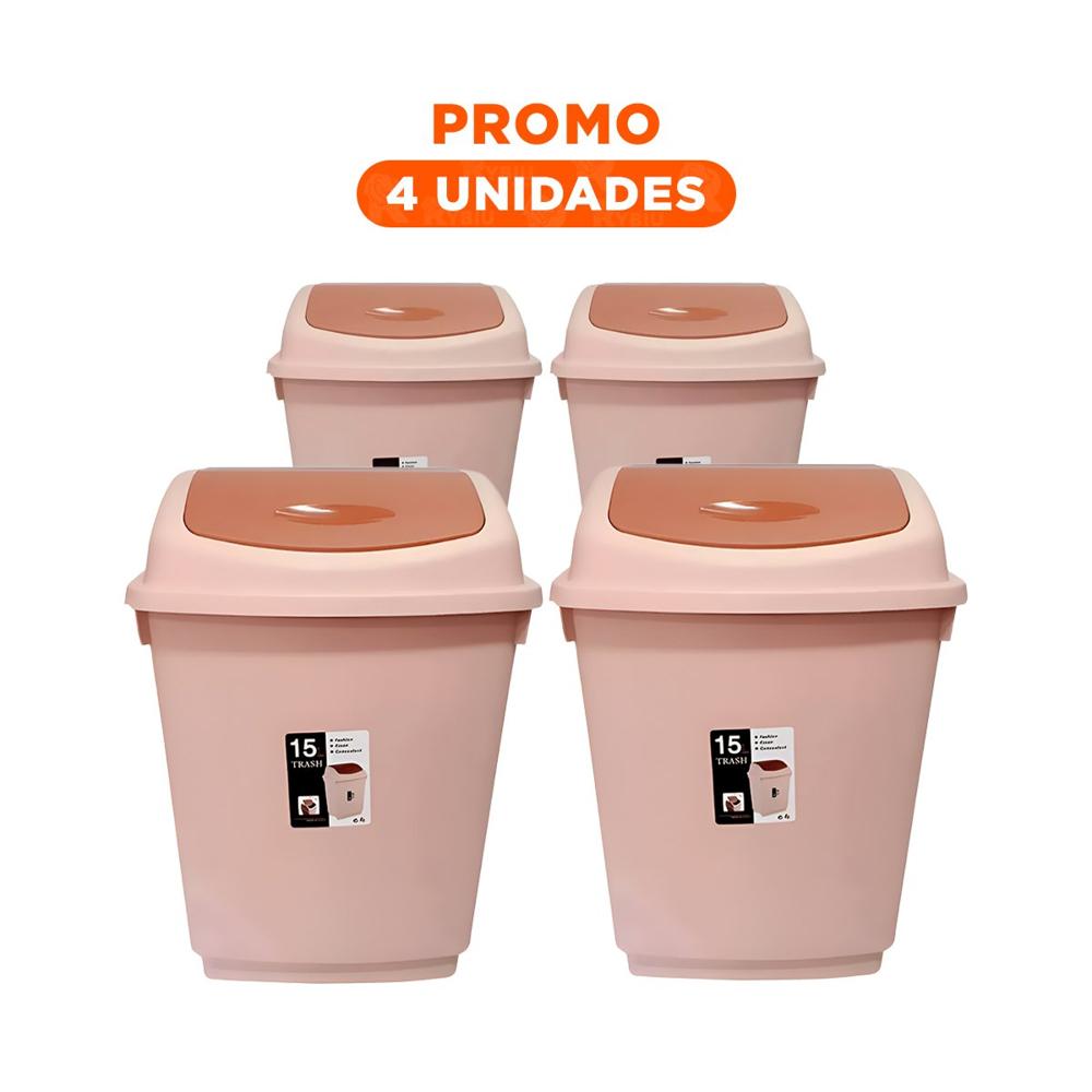 Pack4 Recipiente Marron para Basura con Apertura Vaiven 15L
