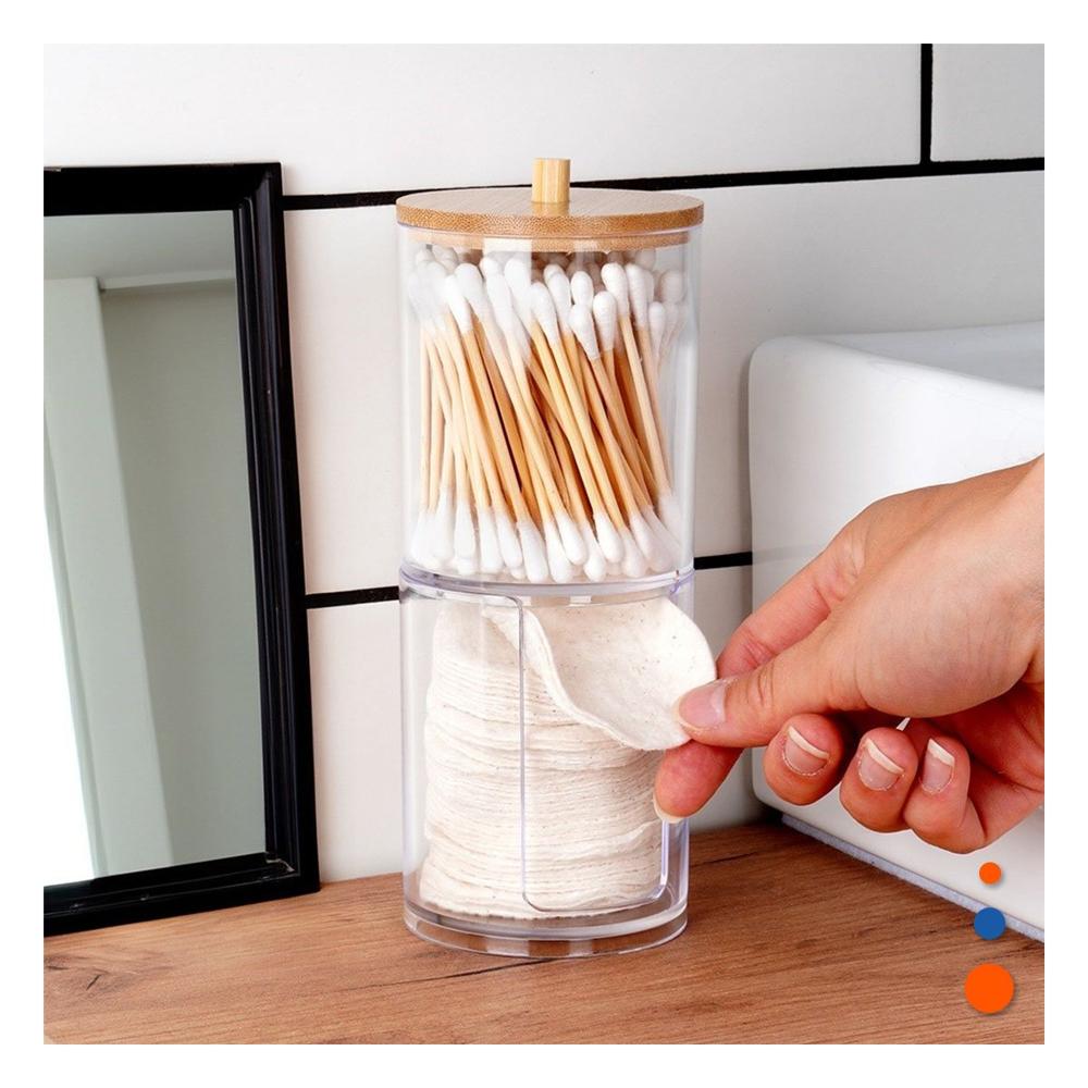 Dispensador Doble de Acrilico con Tapa de Madera Transparente Multiuso Plus