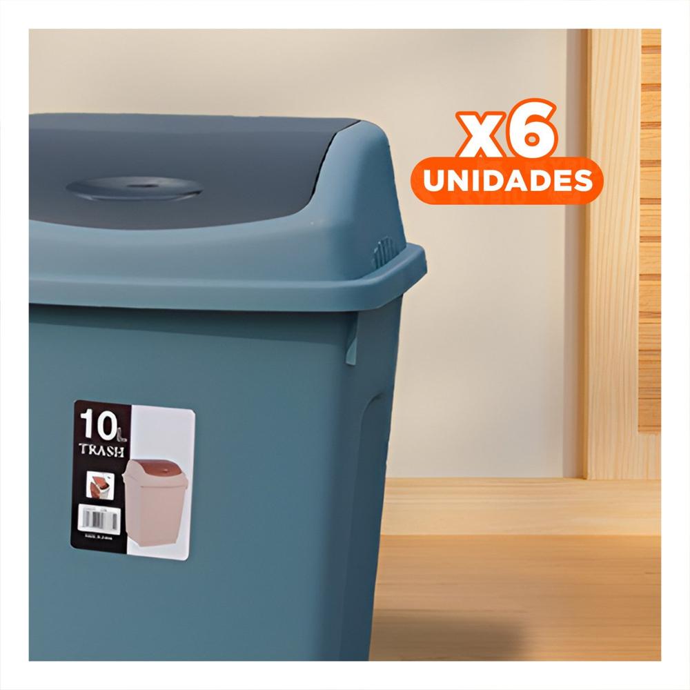 Pack6 Contenedor de Basura Azul con Mecanismo Vaiven 10L Y Papel Regalo