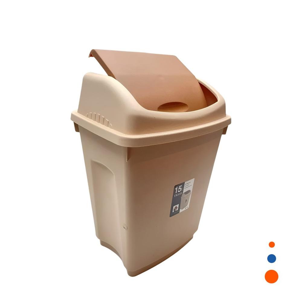 Tacho de Basura Vaiven con Tapa Marron y Formato Compacto de 15L Y Regalo Sticker