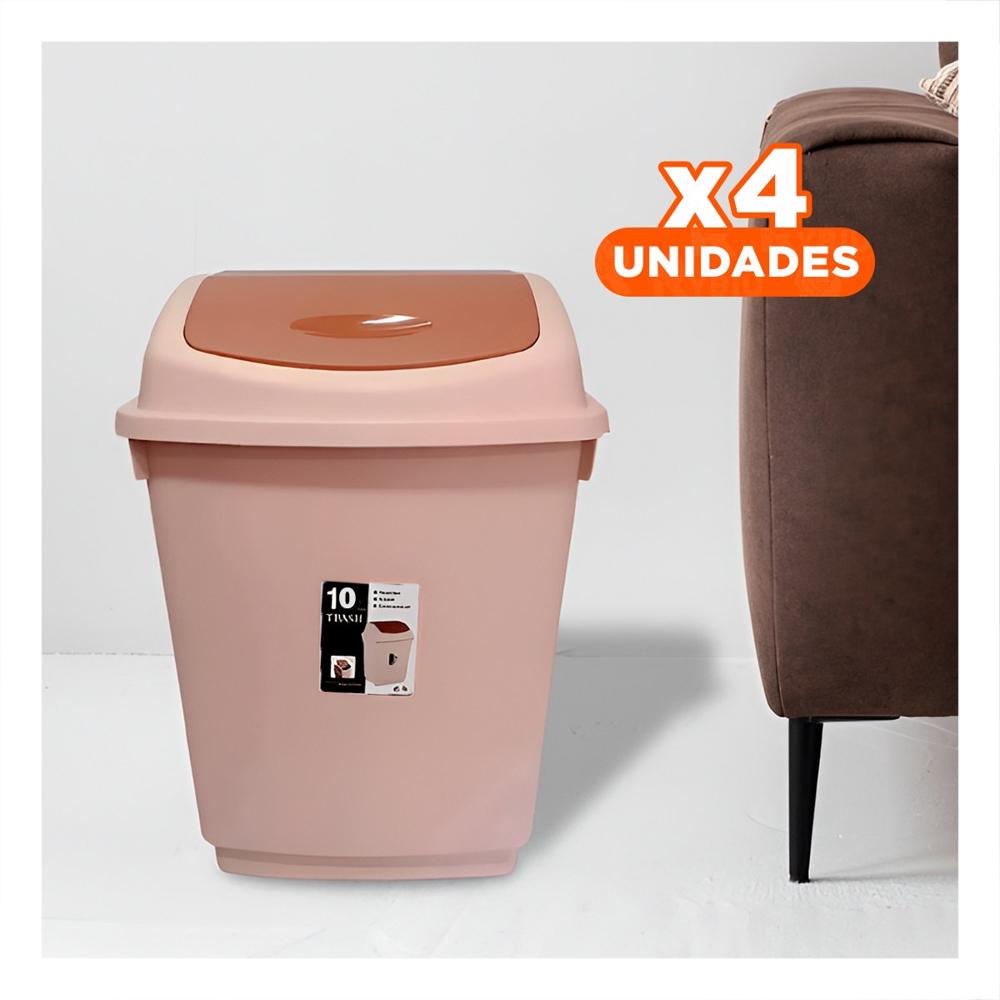 Pack4 Deposito Vaiven de Basura con Tapa Marron Estable 10L Y Regalo Sticker
