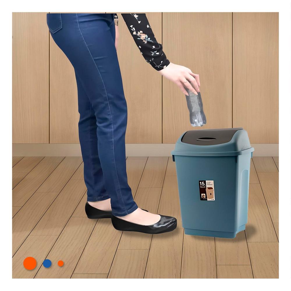Tacho de Basura con Tapa Vaiven Color Azul y Capacidad 15L para Uso Diario