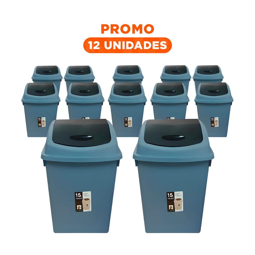 Pack12 Contenedor de Basura con Tapa Vaiven y Acabado Azul 15L