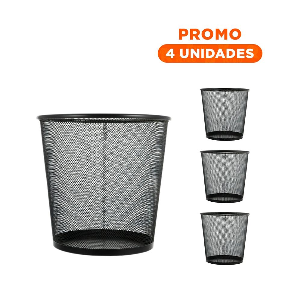 Pack4 Bote de basura negro circular malla metalica para cocina oficina y hogar