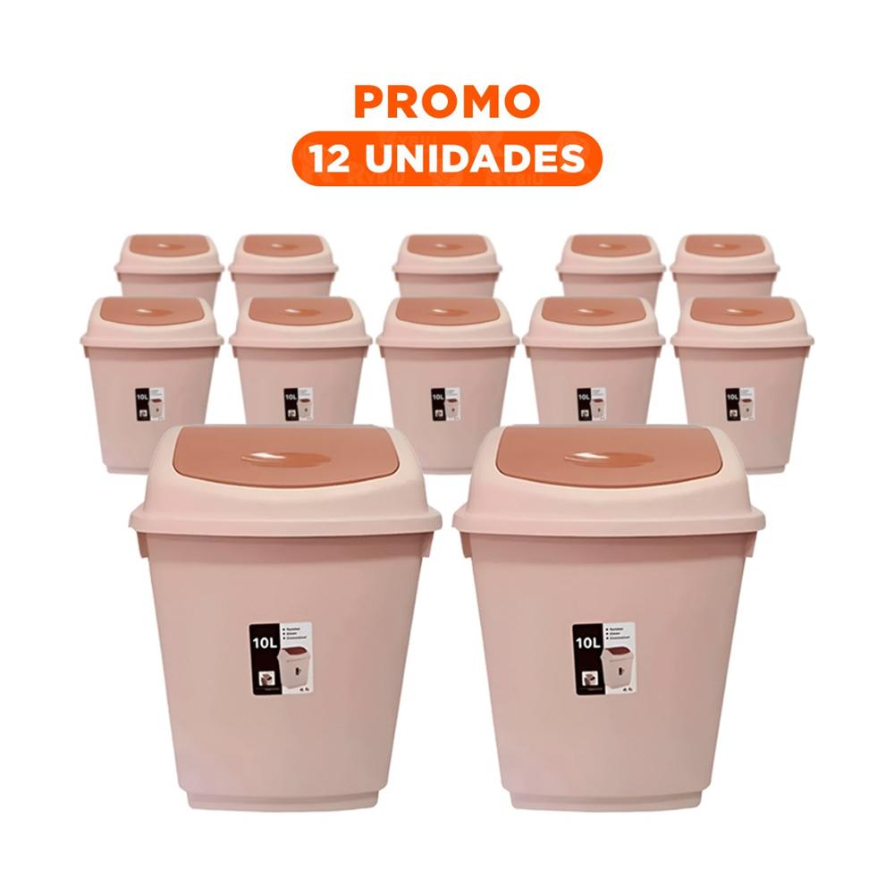 Pack12 Contenedor de Basura con Tapa Vaiven y Acabado Marron 10L